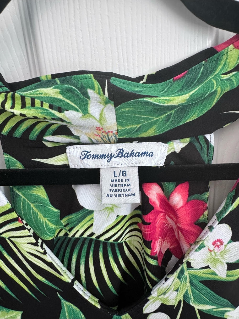 Tommy Bahama Black Tank Dress with Pink & Green Tropical Print - Picture 3 of 4